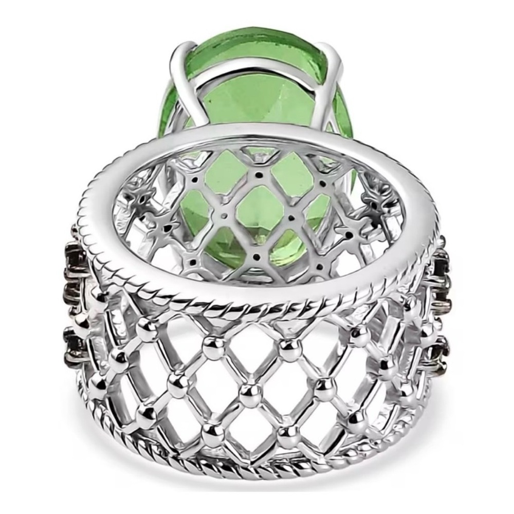 331. Chartreuse Quartz Thai Black Spinel Ring/Platinum Over Sterling - Picture 4 of 8